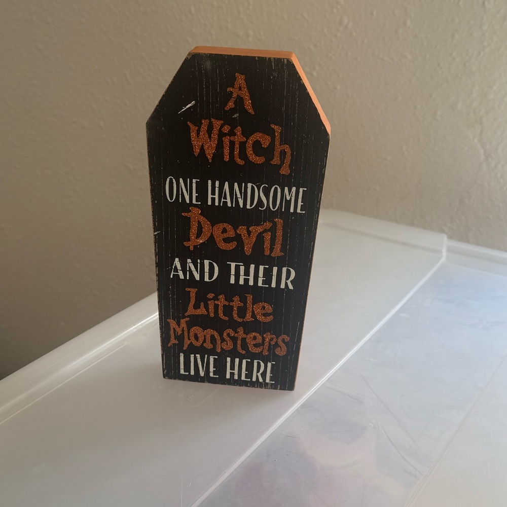 Halloween Wooden Sign with Orange Text